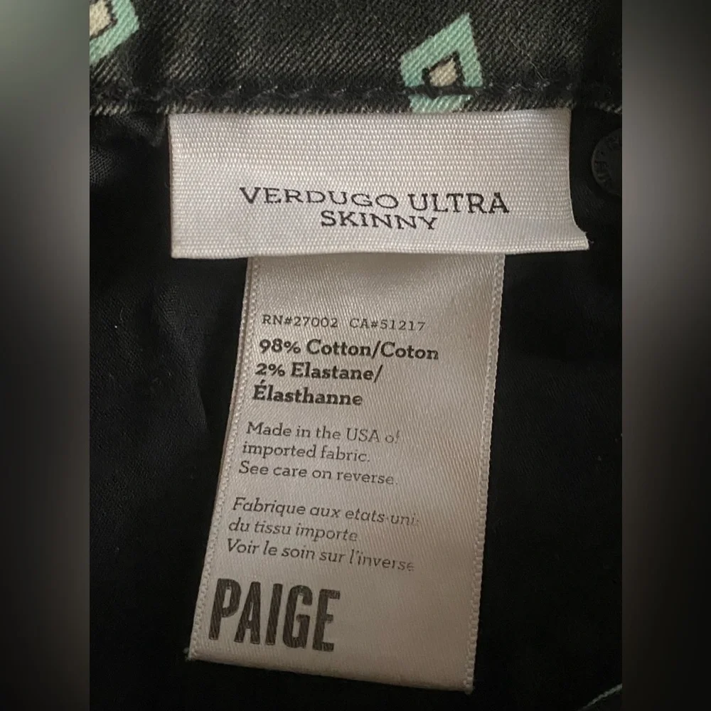 PAIGE Teal Diamond Gray Black stone wash Verdugo Ultra Skinny Jeans size… - Picture 7 of 7